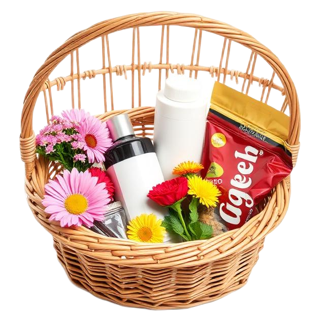 Cesta com produtos variados
